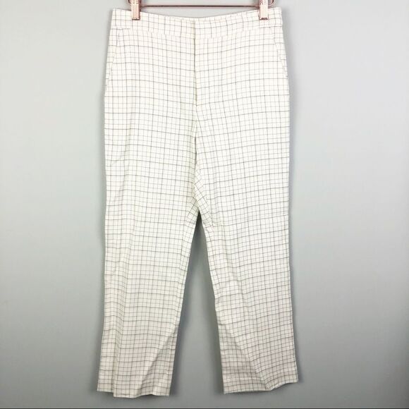JOIE | Plaid Ankle Pants Porcelain Cotton Size 2 - Picture 3 of 13